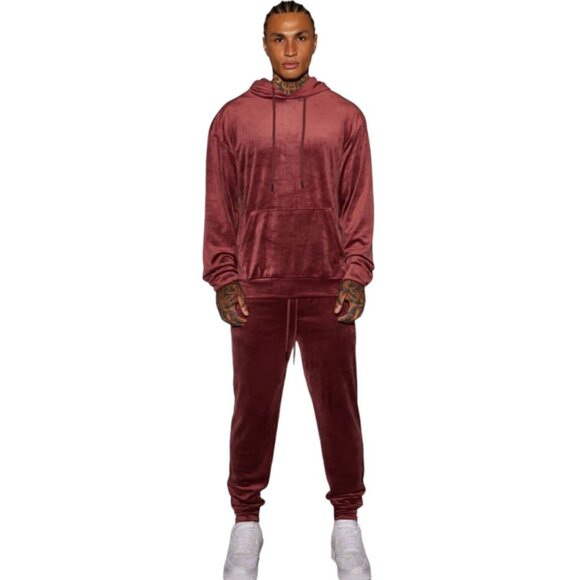 Mason Velour Pullover Hoodie Sweater Maroon Men's - Picture 2 of 4